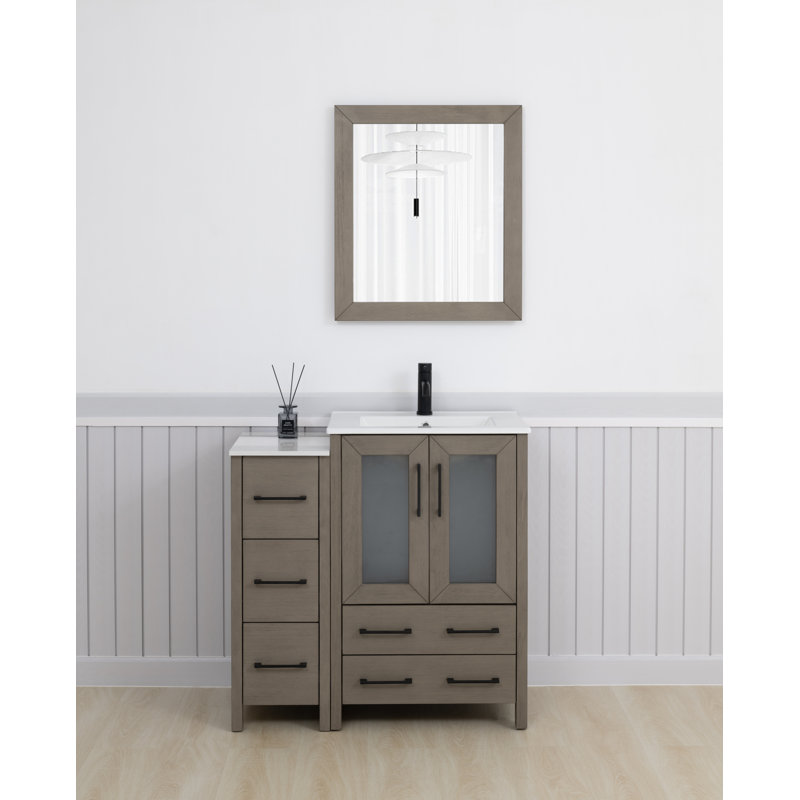 36" Single Bathroom Vanity with Top with Mirror, Driftwood Gray