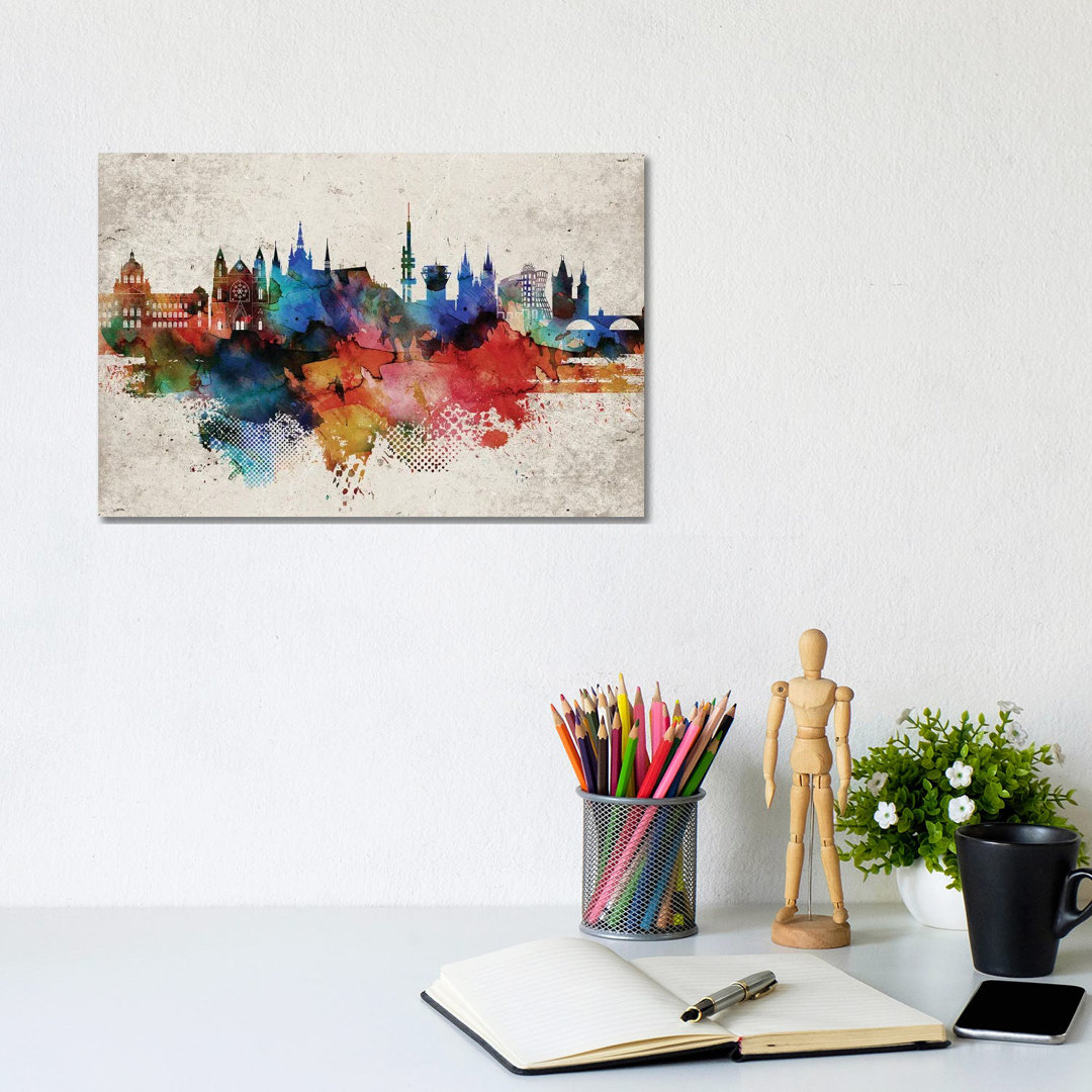 Prague Abstract Skyline by WallDecorAddict - Wrapped Canvas Print