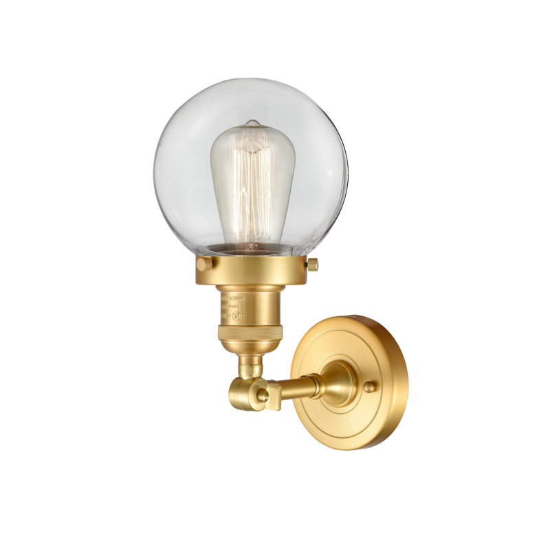 Applique murale de salle de bain 1 lumière Clementina, Ampoule incandescente rétro de 60 watts, Transparent, Or satiné
