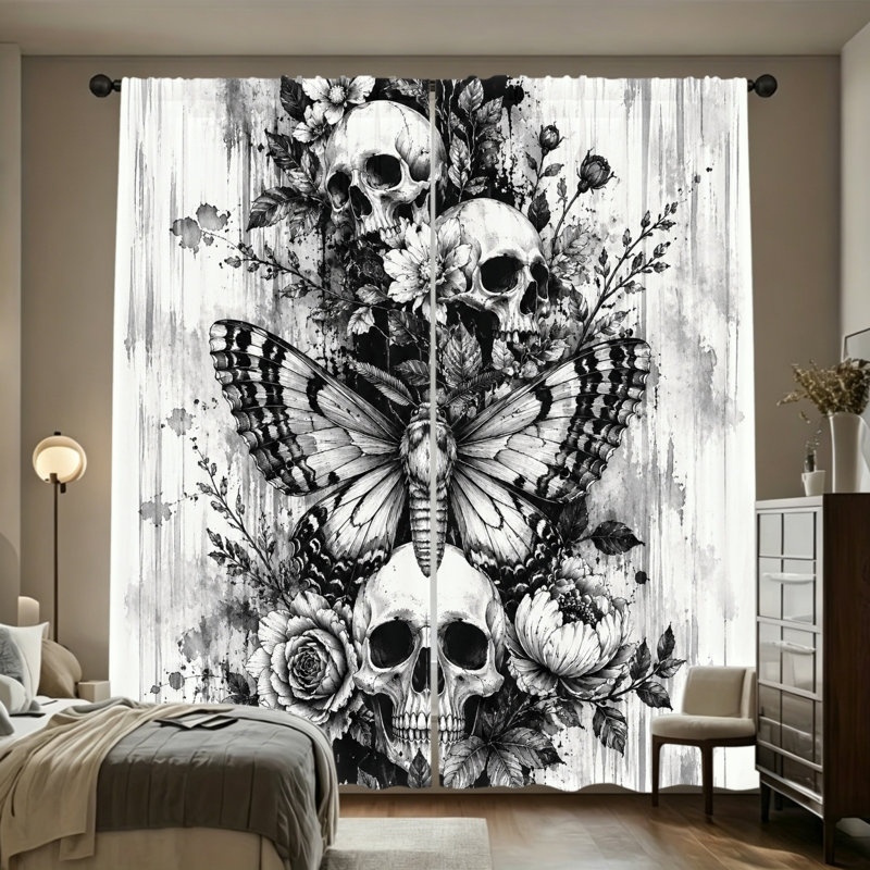Rideaux filtrant la lumière à motif floral papillon 2PCS, L 52 po x H 84 po x 2 pièces