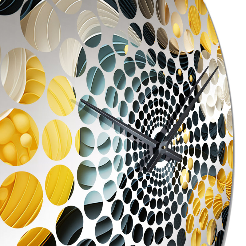 Horloge murale abstraite jaune et noir Mid-Century Waves Fusion, Petit