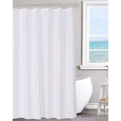 Fabric Shower Curtain Liner with Magnets – Hotel Quality Water-Repellent Cloth Bathroom Curtain with 12 Button Holes, Bottom Magnets, Machine Washable, White