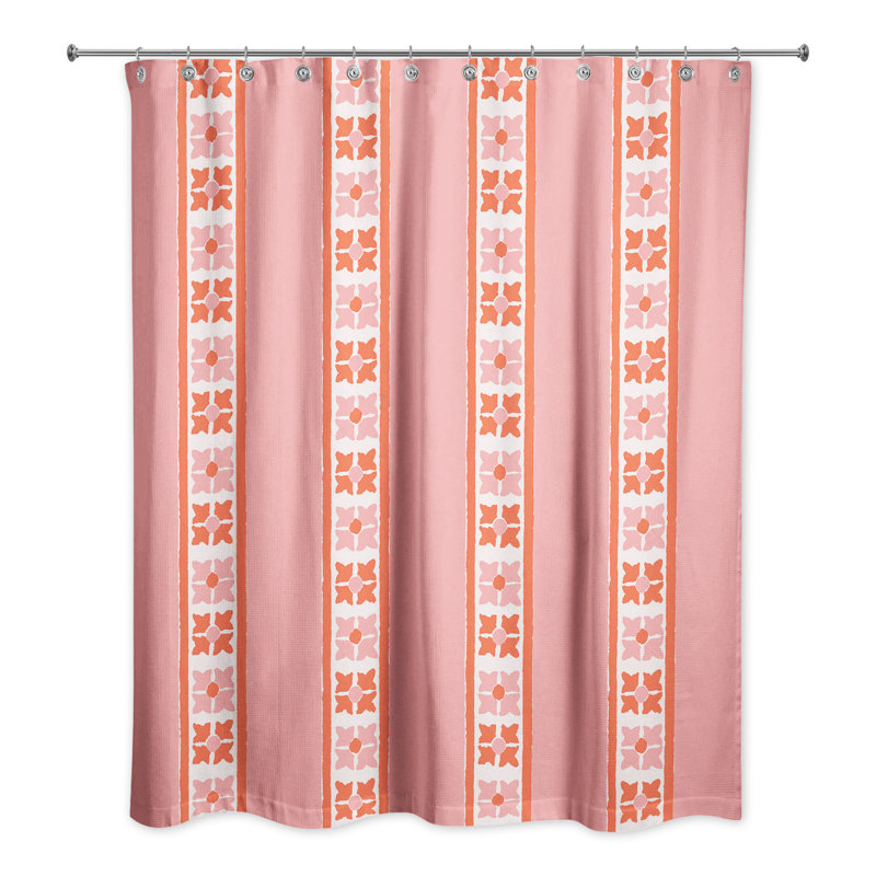 Rideau de douche à rayures simple Hanchett, Rose / Orange