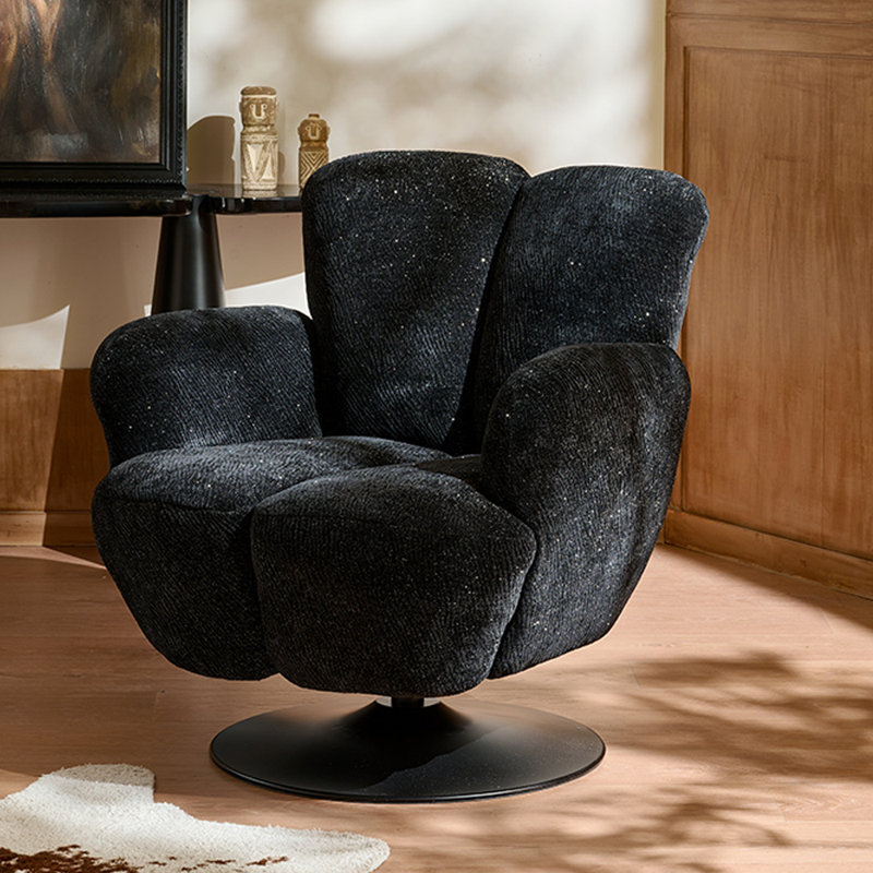 A 360° rotating U-shaped lounge chair, Black Chenille