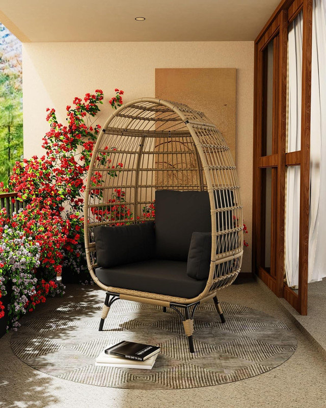 Fauteuil de patio pour l'extérieur - Fauteuil de patio avec coussins, Noir