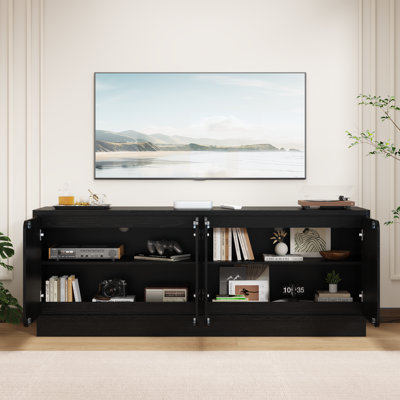 63"W Sideboard with 4 Doors and Cable Holes, Modern TV Stand for Living Room