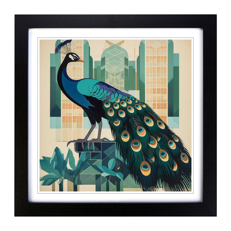 Peacock Bauhaus No.1 - Framed Print, Black