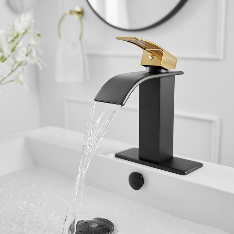 Single-Hole Single-handle Bathroom Faucet with Drain Assembly, Black/Gold