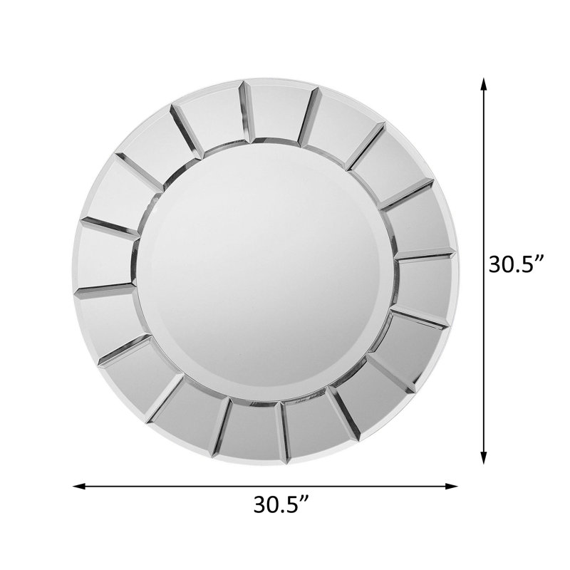 Miroir mural rond en forme de soleil argenté