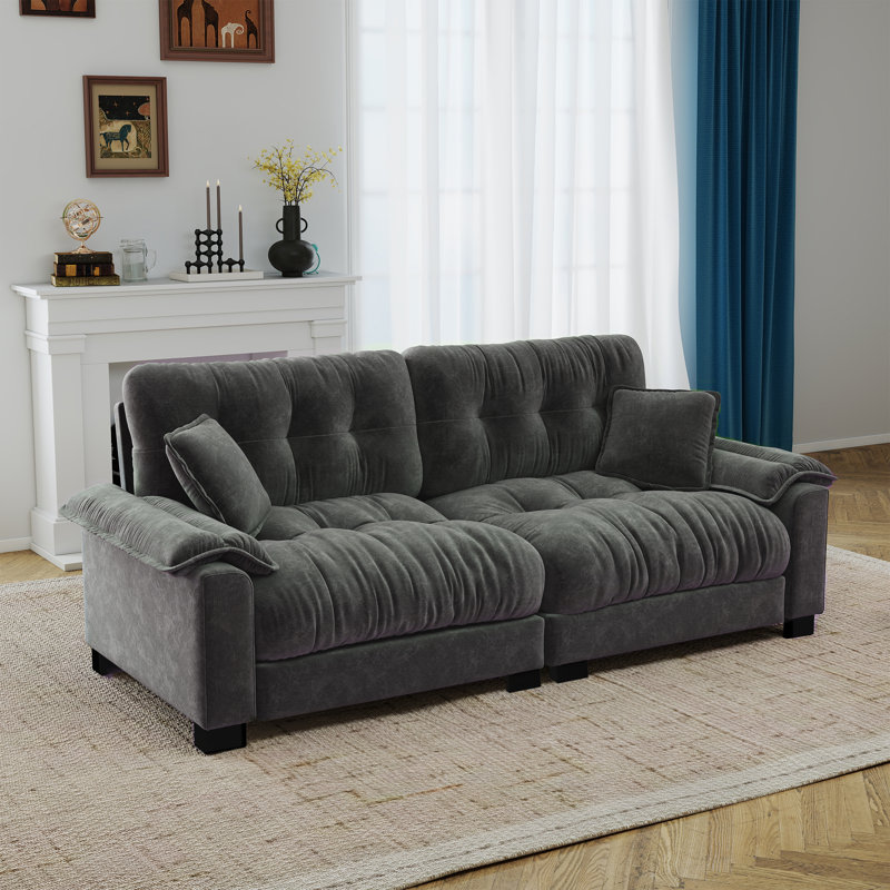 Canapé moderne plissé en chenille 3 places, Gris