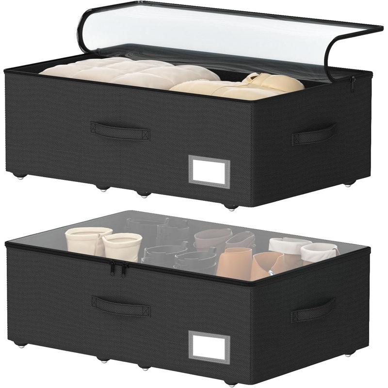 Underbed Storage Bins With Wheels, No Assemble Required 10 Inches Height Large Capacity Rolling Underbed Shoe Storage Containers,Dorm Underbed Storage Drawers