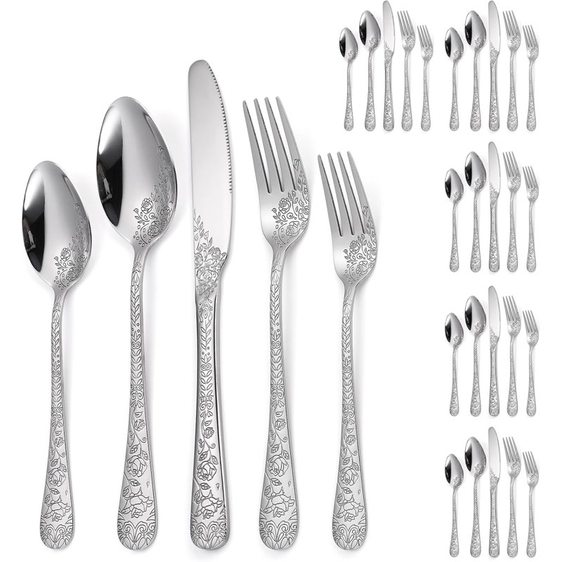 Ensemble de couverts vintage en acier inoxydable martelé 40 pièces pour la maison, le restaurant et les fêtes - Design durable et lavable au lave-vaisselle