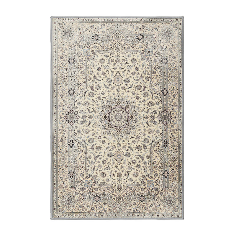 Tapis gris/crème traditionnel, Rectangle 2 pi x 5 pi