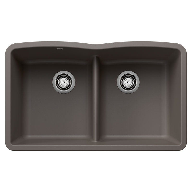 Diamond SILGRANIT 32" 50/50 Double Bowl Undermount Kitchen Sink with Low Divide, Volcano Gray
