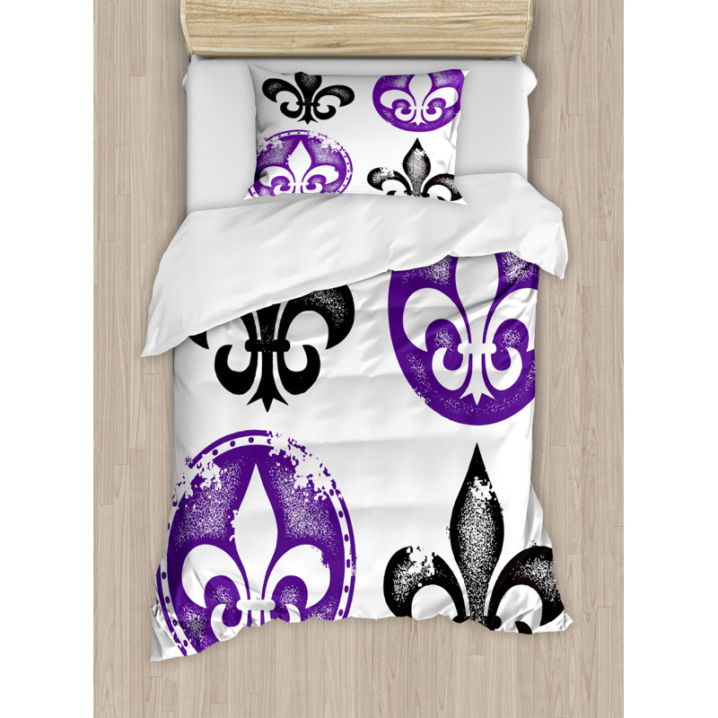 French Country Polyester Damask Duvet Cover, Twin Duvet Cover + 1 Pillow Sham