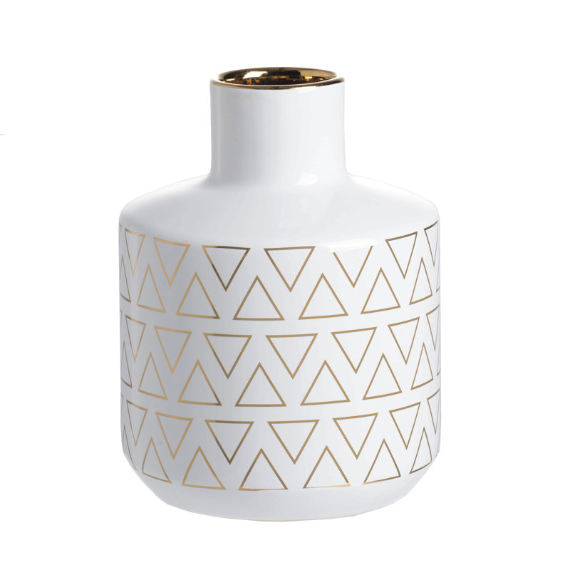 D5.9X7.9" Round White/Gold Vase
