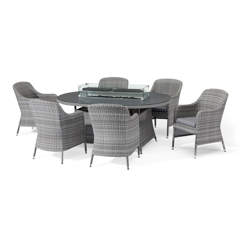 Dantee Oval 6 Oval Dining Set with Fire Pit - 180cm Long 