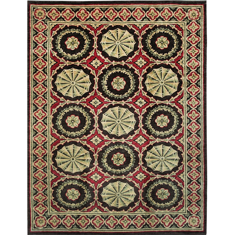 Coral Handwoven Wool Rosette Medallions Geometric Modern Contemporary Carpet Rug, 10' x 14'5