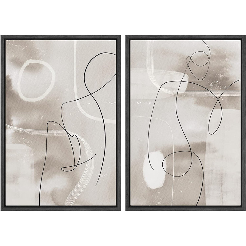 Ensemble de 2 peintures encadrées sur toile, Noir, H 24 po x l 32 po x P 1,5 po
