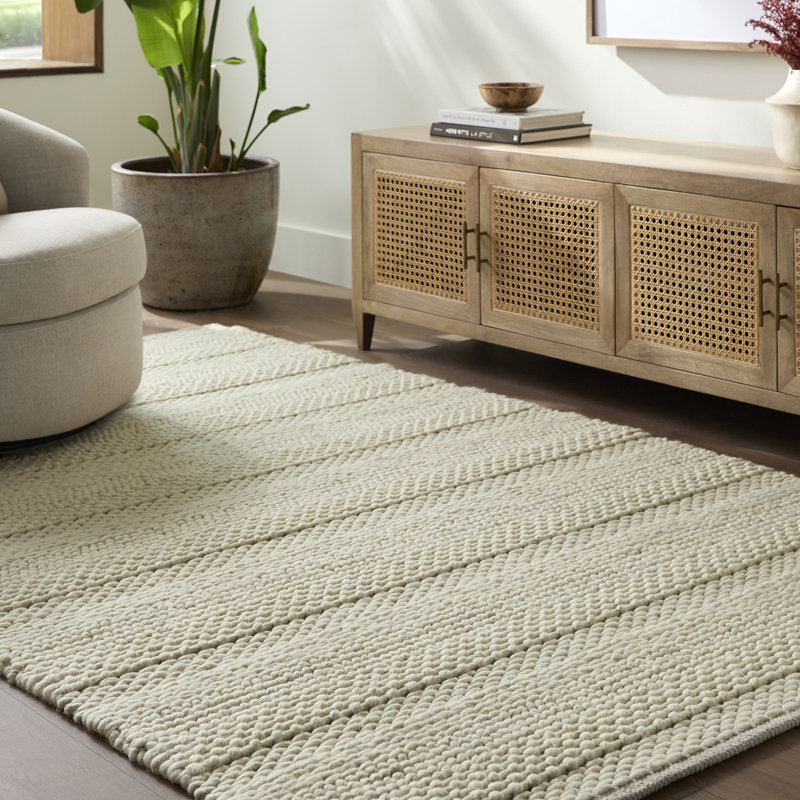 Moroccan Wool Hand Woven Area Rug, Ivory/Sand/Cream, Rectangle 183 x 274 cm