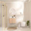 Meuble-lavabo mural 24 po, profil courbé avec finition en bois naturel, lavabo en marbre de culture, tiroir spacieux pour le rangement des cosmétiques - conception intégrée en pouces, bois à texture ondulée, fermeture en douceur-1476024670