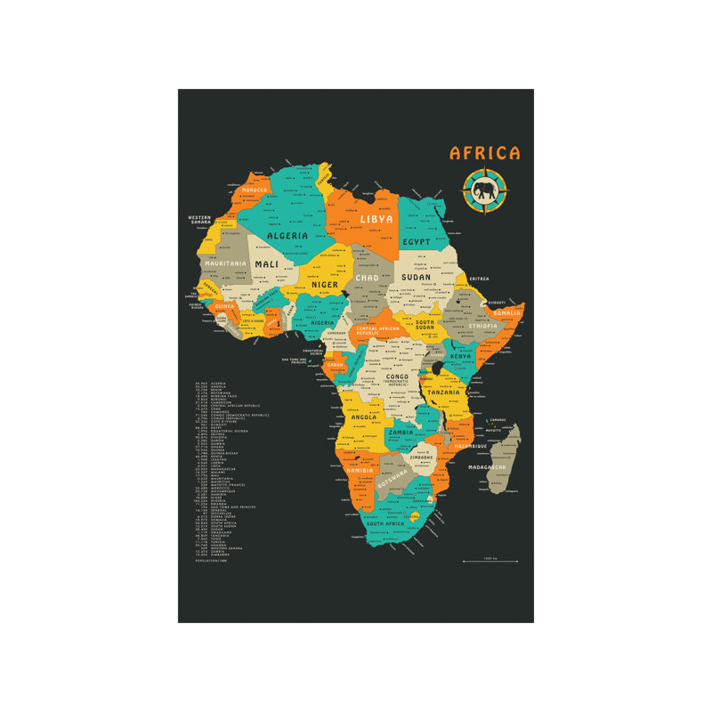 Africa Map by Jazzberry Blue - No Frame Print on Canvas, 66.04 cm H x 45.72 cm W x 1.91 cm D