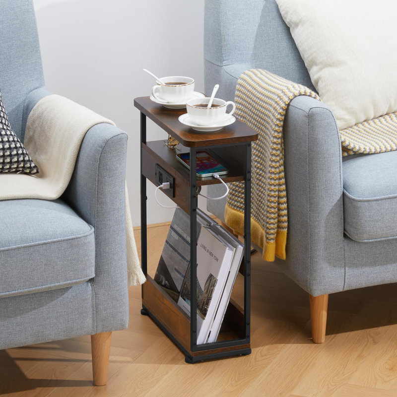 40cm W Metal Bedside Table, Brown/Black