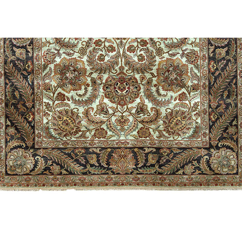 Tapis beige en laine noué à la main de conception unique 9 pi 1 po x 12 pi