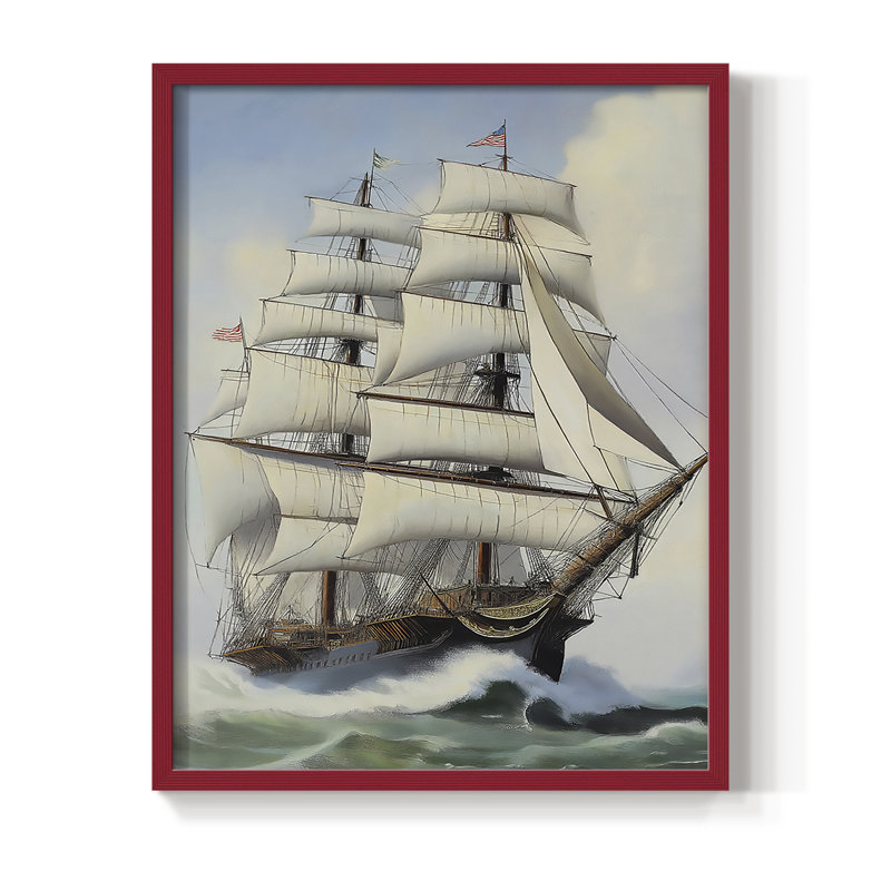 NAUTICAL Series Lxxi, reproduction encadrée - bois massif, H 30 po x l 24 po, Rouge