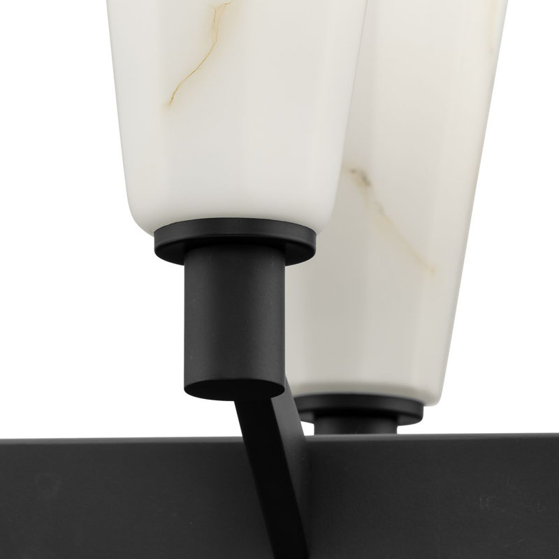 Matte Black Steel Linear Chandelier with Faux Alabaster Shades