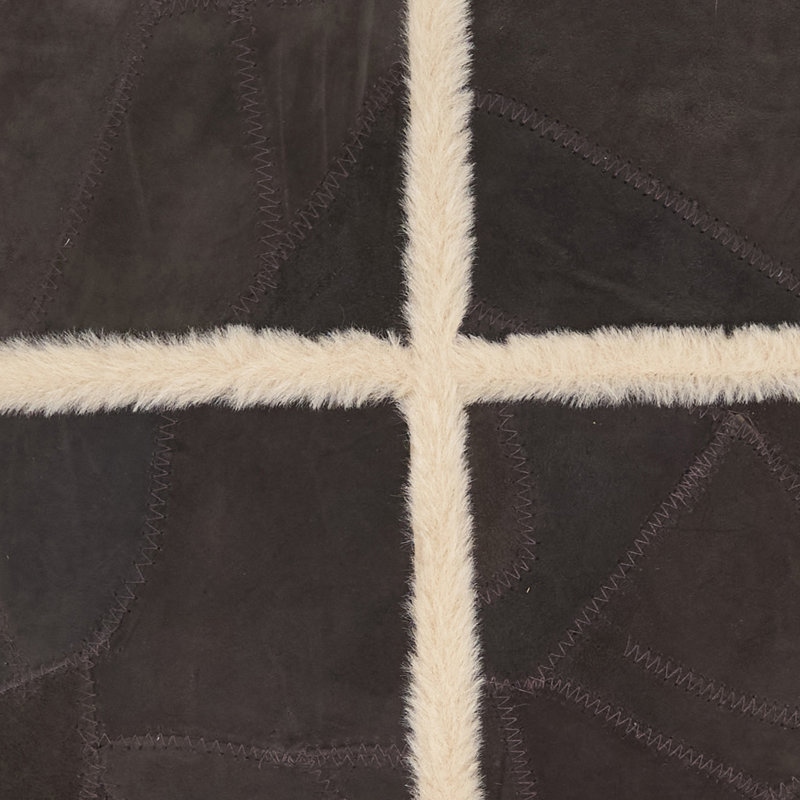 Suede Leather Patchwork Throw Pillow - Recycled and Sustainable Leather Pillow with Plush Faux Fur Cross Design and Down Feather Insert for Room Styling, 16"x16", Chocolate