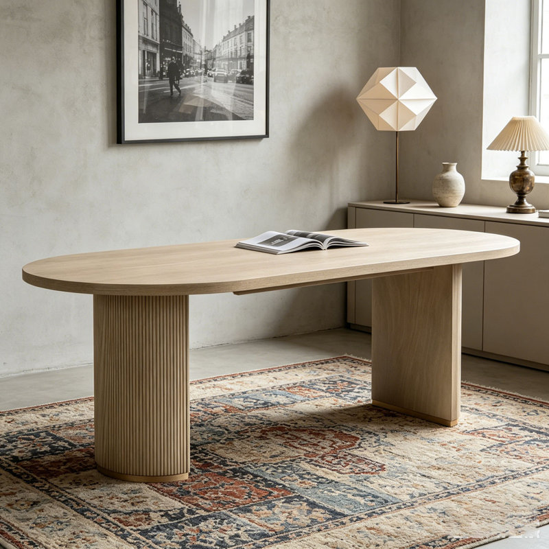 Oval Dining Table Double Pedestal, Natural