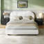 Lit plateforme Queen Size avec tête de lit incurvée 88*65*40,5 pouces, lit plateforme monobloc rembourré blanc, tête de lit rembourrée