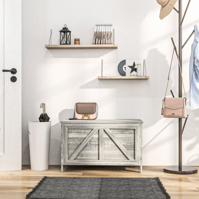 Storage Chest 30" With Lift Top - Gray Wood Grain For Bedroom, Living Room, Entrance Trunk Hinge Wood-Like Entryway,
