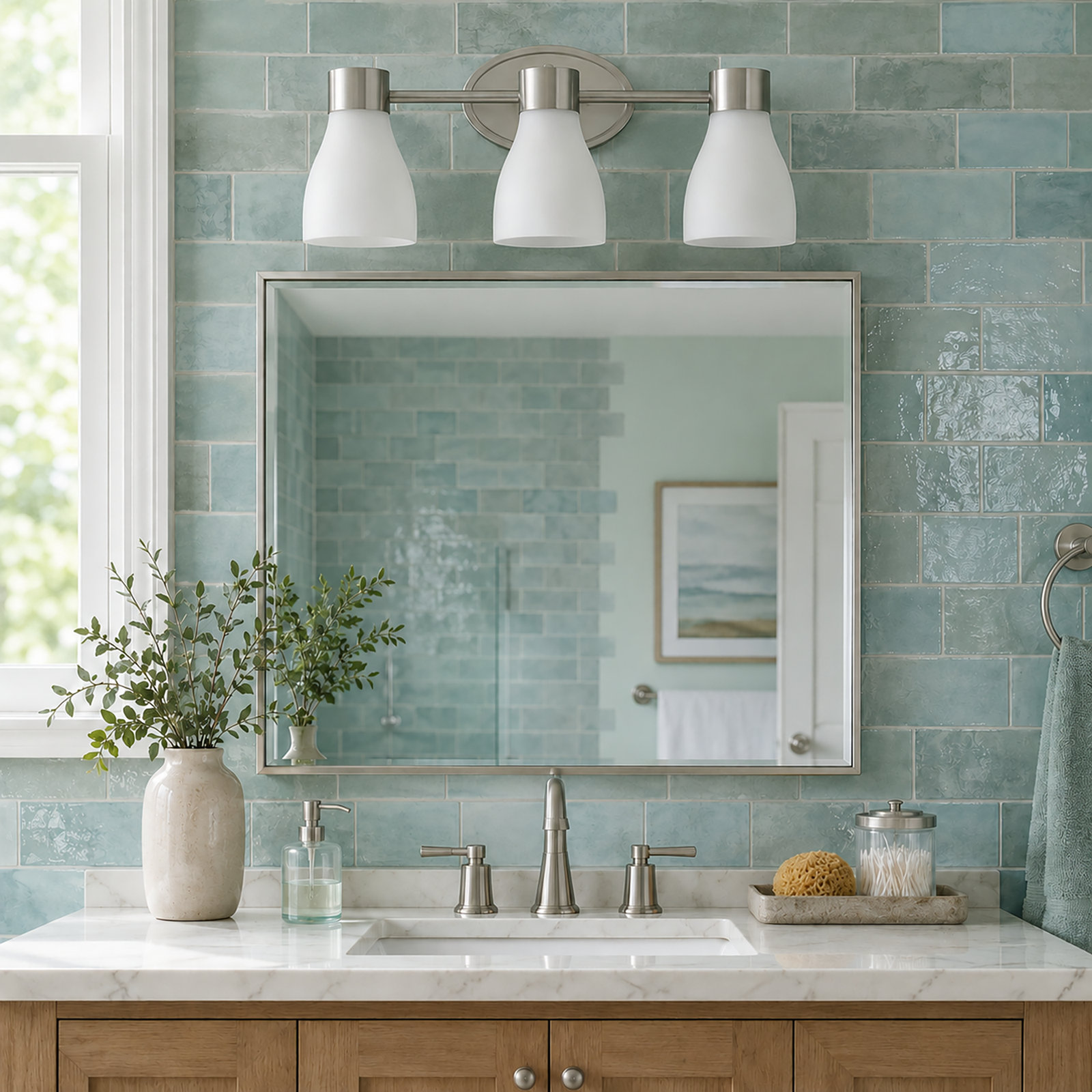 Jessa Opal Glass Dimmable Vanity Light, 3, Brushed Nickel