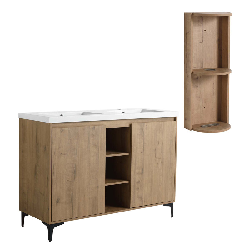 Meuble-lavabo autoportant polyvalent avec plusieurs options de rangement et matériaux durables