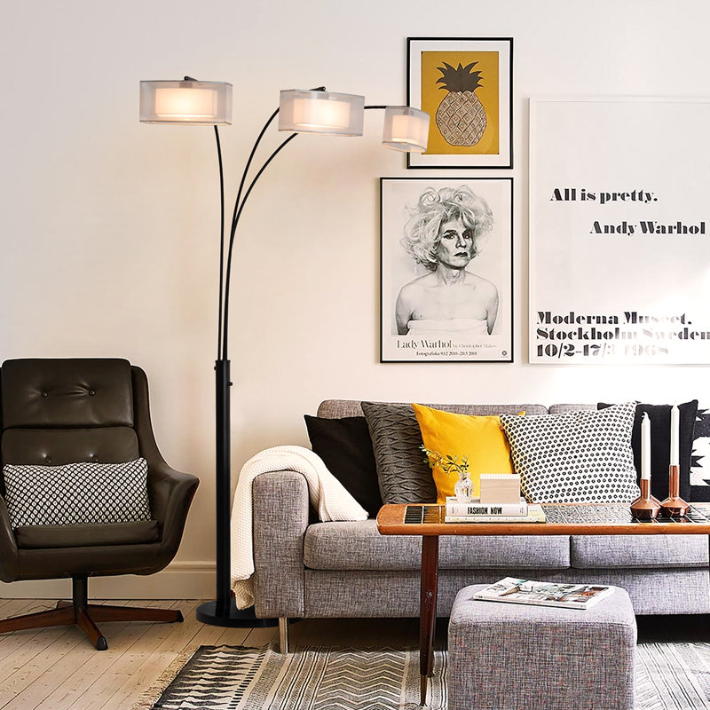 Lampe sur pied à arc 3 lumières Amarillo - Noir mat