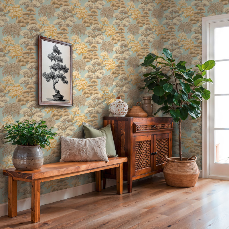 Havana 2 Collection Tree Tops Wallpaper Roll, Brown/Green
