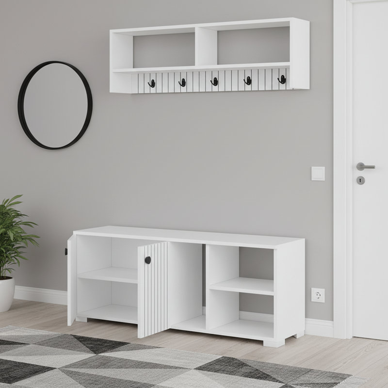 Arbre d'entrée de 47,2 po de largeur avec armoire et 10 crochets, Blanc