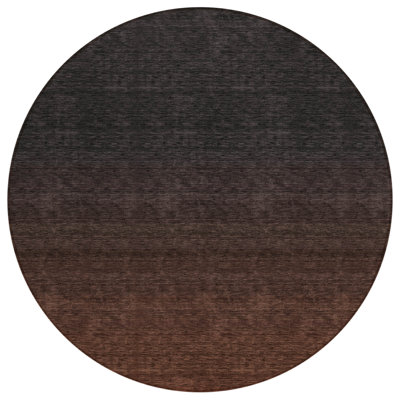 8' Orange And Charcoal Round Abstract Washable Indoor Outdoor Area Rug