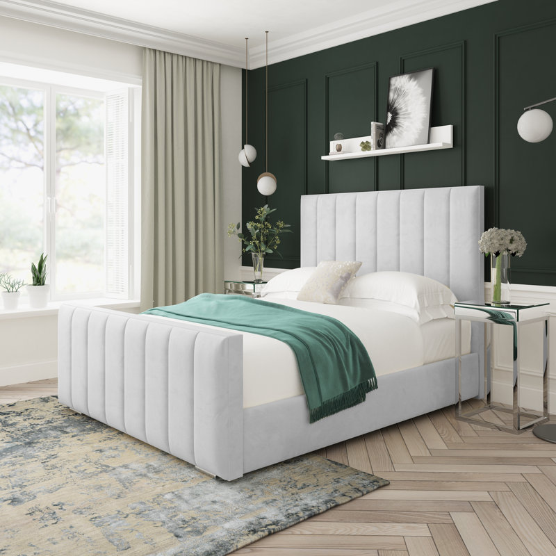 Oakley Plush Velvet Upholstered Ottoman Bed Frame, Kingsize (5'), White