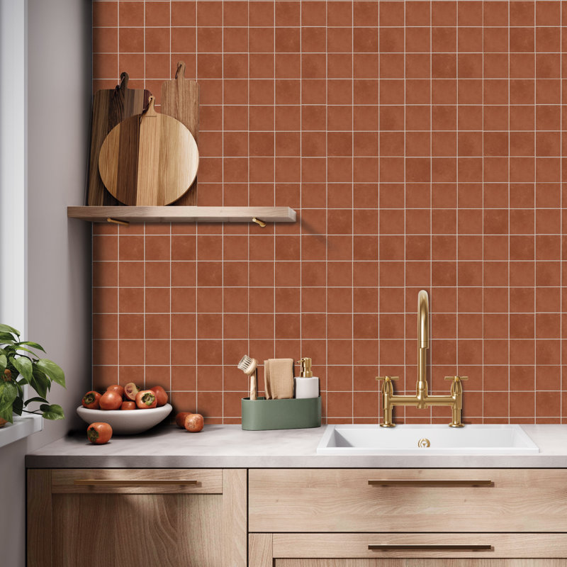Literary License 3'' W x 3'' L Porcelain Concrete Look Tile Grid Mosaic Sheet, Quarry Red