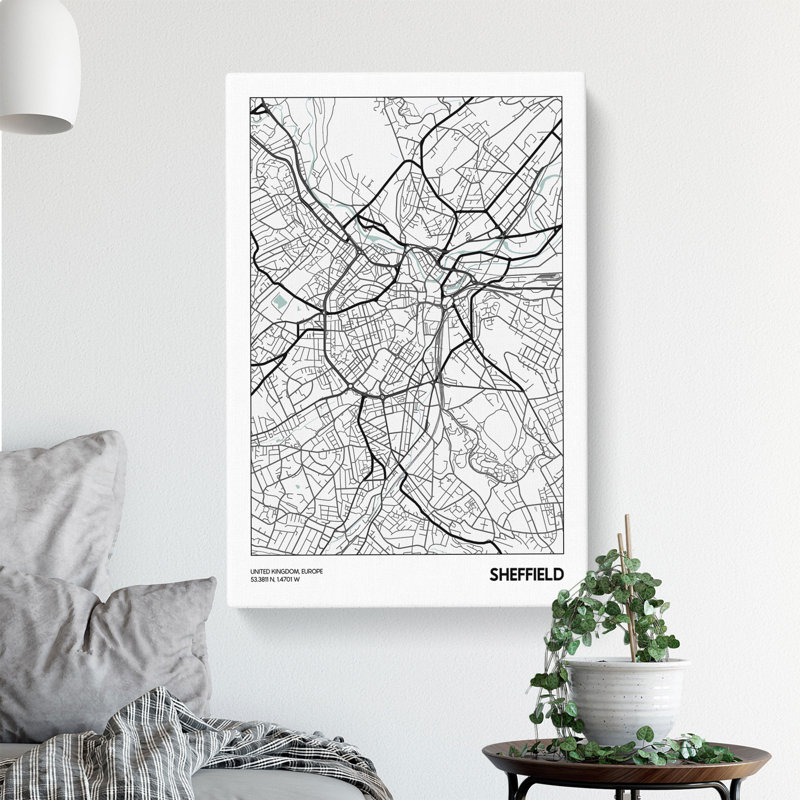 Map Sheffield UK - Wrapped Canvas, 50cm H x 35cm W x 3cm D