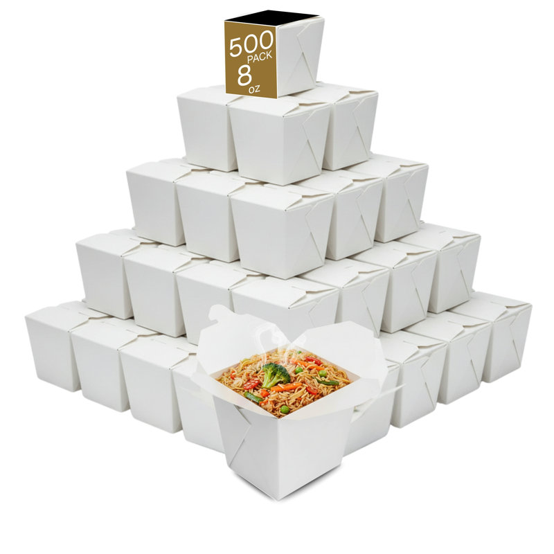 Paper Take-Out Boxes, White, 8oz, 500-Pack