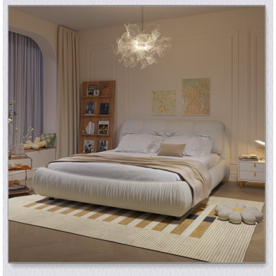 Queen Size Luxury Upholstered Platform Bed with Oversized Padded Backrest and Solid Wood Frame,suitable for Multiple heights of mattresses