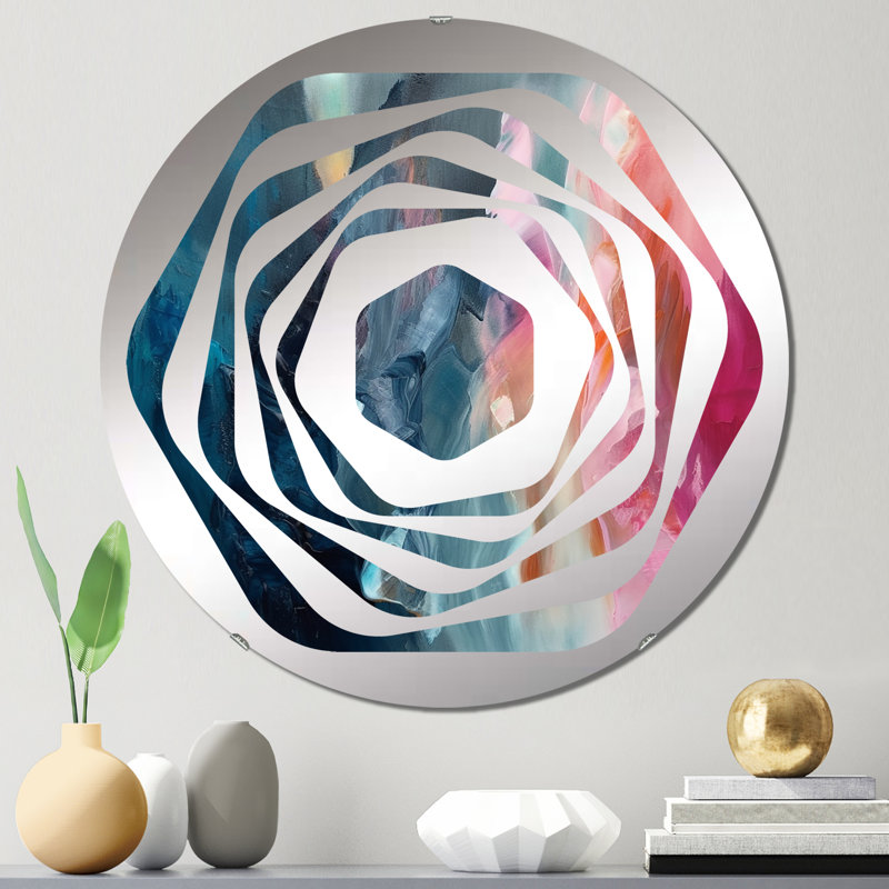 Spatule bleue et rose abstraite - miroir décoratif Amorphe, 23,6 po x 23,6 po