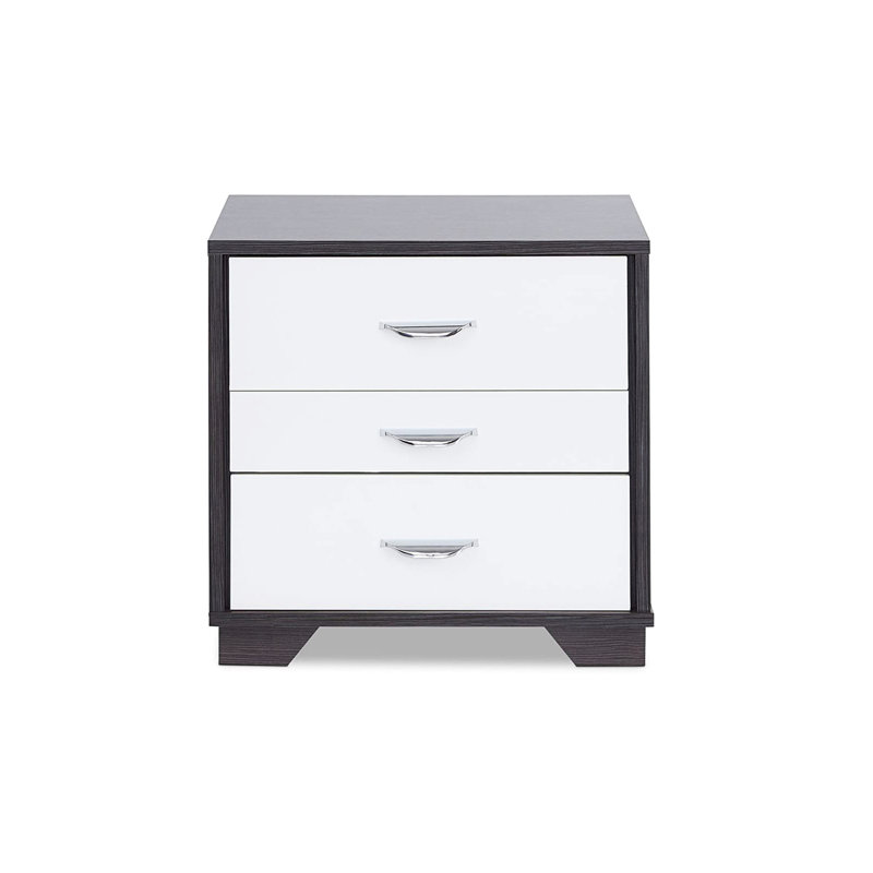 Table de chevet moderne 3 chambres avec finition blanche et noire avec 3 tiroirs fonctionnels