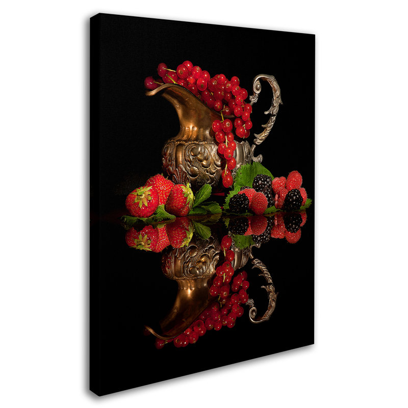 Red Fruits Abstract Canvas Art with Ornate Pitcher