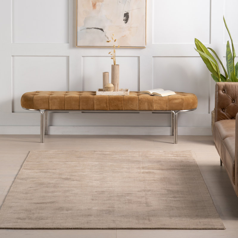 Alva Taupe Hand Loom Knotted Viscose Rug, Rectangle 7'6" x 9'6"