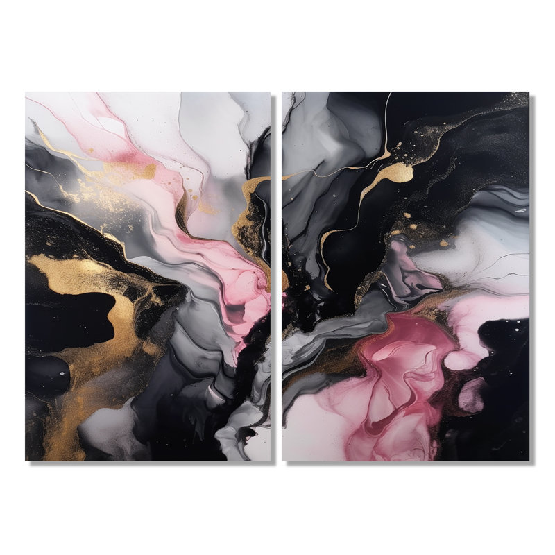 Black Gold Marble Splash II - Marbre abstrait, estampes encadrées, H 36 po x l 48 po, Toile tendue, Ne s’applique pas